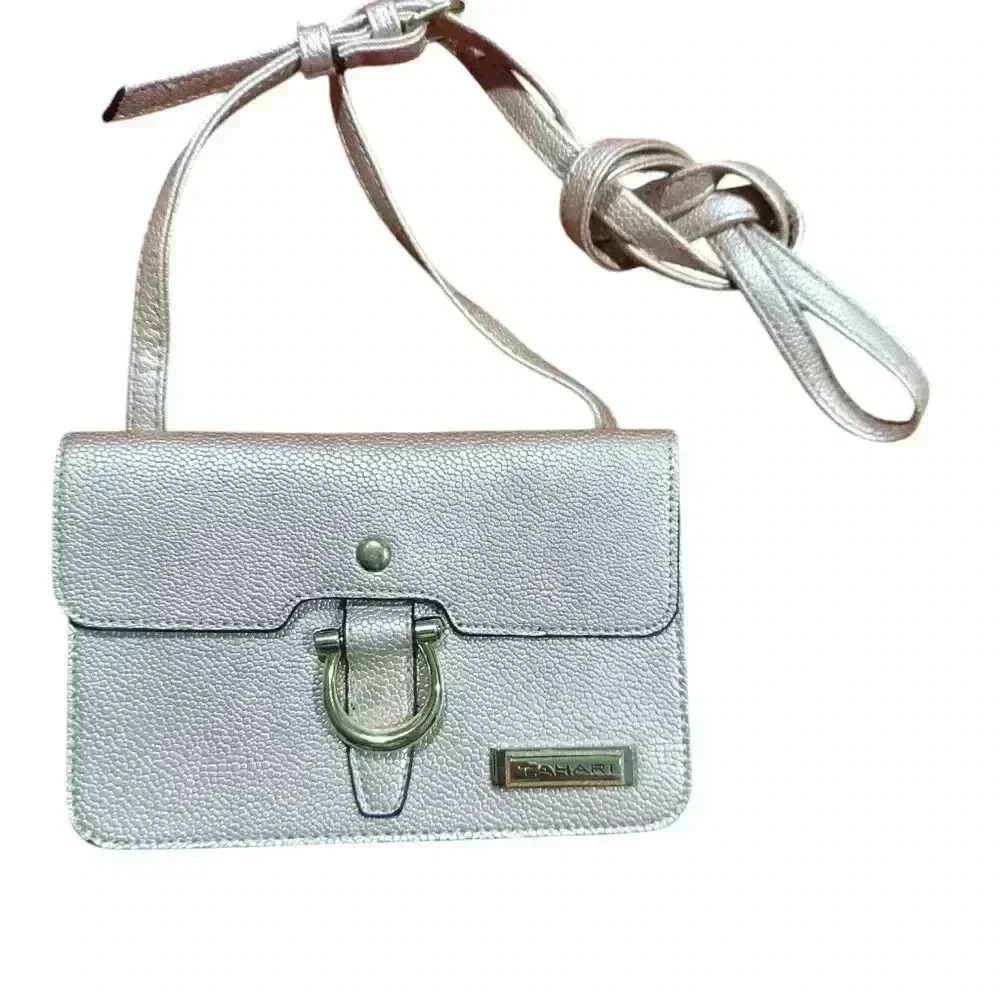 Tahari Rose Gold Mini Glamper Cross Body Bag Faux Pebble Leather